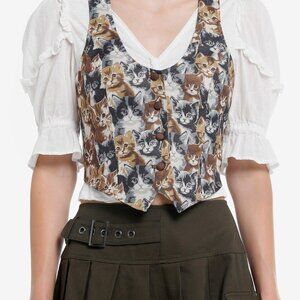 Thorn & Fable Hot Topic Cat Print Vest size 5X cottagecore milkmaid